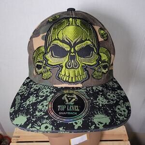 Top Level Green Camo Green Skull Snapback Ballcap